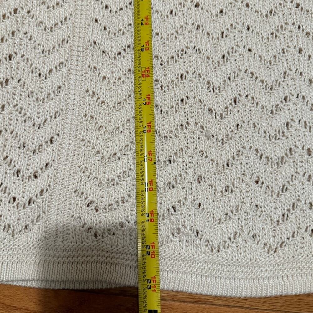 Club Monaco open stitch crochet tan-off‎ white crew long sleeve women Sweater XS - Picture 3 of 9